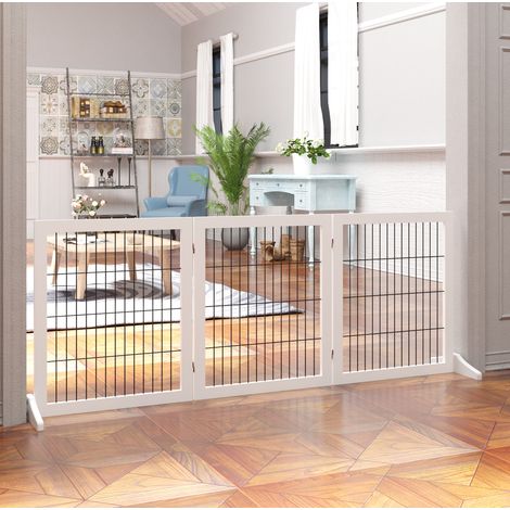 Barriera di sicurezza pieghevole a 3 pannelli 185 x 36 x 71 cm in legno e metallo bianco DESVIAE (1/5)