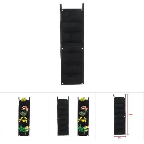 Sac de culture mural en feutre avec 7 poches verticales, 100x30 cm - Rangement pour plantes de jardin suspendu (1/5)