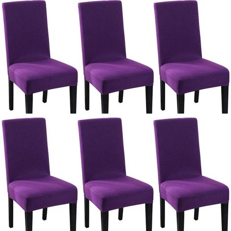 Housse Chaise Élastique Spandex Revêtement de Chaise Extensible (6pcs, Violet) (1/4)