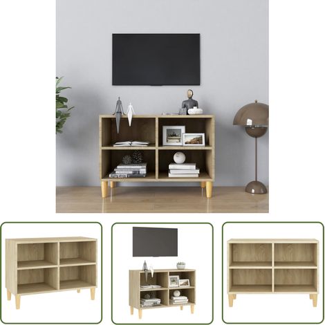 The Living Store TV-Schrank mit Massivholz-Beinen Sonoma-Eiche 69,5x30x50 cm - TV Schrank - Sideboard - Wohnzimmerschrank - Möbel - Eichenschrank (1/5)