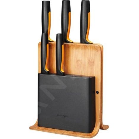 Fiskars Bloc de Couteaux Cuisine Naturel Bambou 5 pièces (1/4)