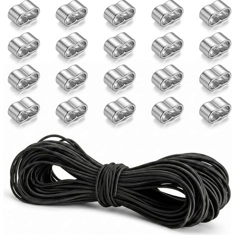 30 m Elastic Rope 3 mm with 20 Clips, Black Elastic Bungee Cord, Stretchable Cord for Camping, Trailer, Motorcycle, Luggage DIY Outdoor (1/5)