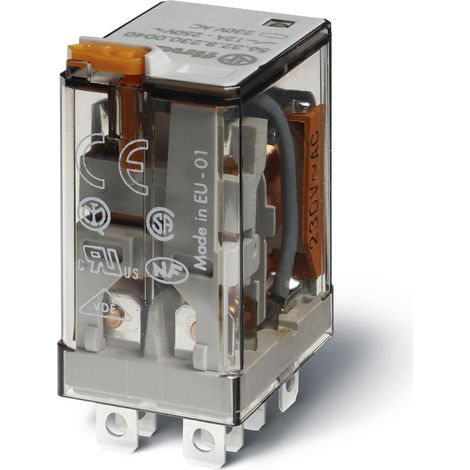 Relais de puissance 2RT 12A 220V DC bouton test + indicateur mécanique FINDER 563292200040PAS