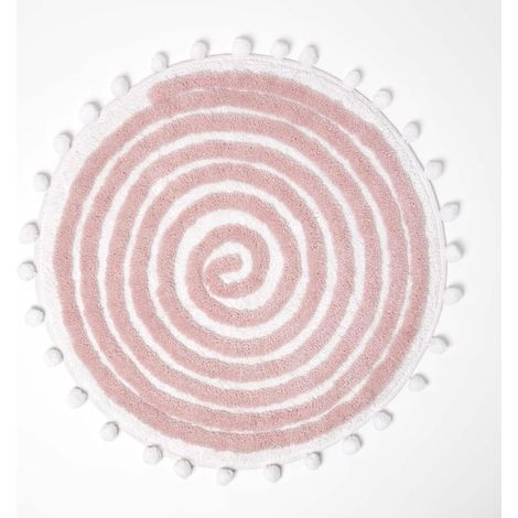 HOMESCAPES Spiral Blush Pink Cotton Bath Mat with Pom Pom Edges