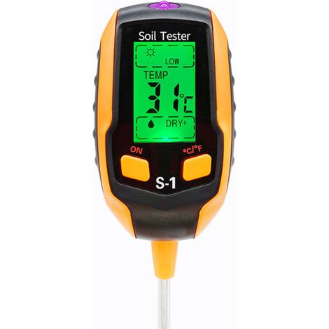 4-in-1-Feuchtigkeitsmesser – Digitales LCD-Display – Messung von Pflanzentemperatur, Bodenfeuchtigkeit, pH-Wert und Sonneneinstrahlung – Bodentester für Gartenbau und Landwirtschaft, 31,75 x 72,8 cm