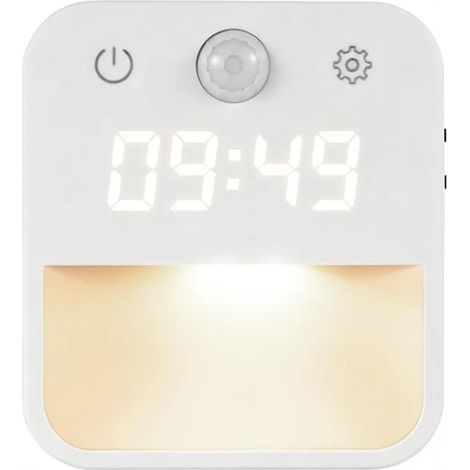 Bewegungsaktiviertes Nachtlicht mit Uhranzeige, 3 Farbtemperaturen, dimmbare Wandleuchte zum Einstecken für Schlafzimmer und Flure (1/5)