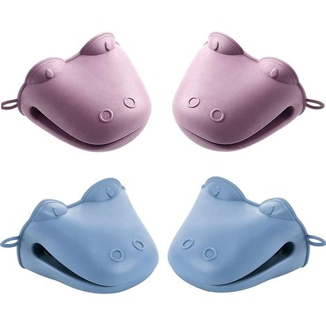Lot de 4 mini gants de four en silicone épaississant et résistant à la chaleur (bleu + rose) (1/5)