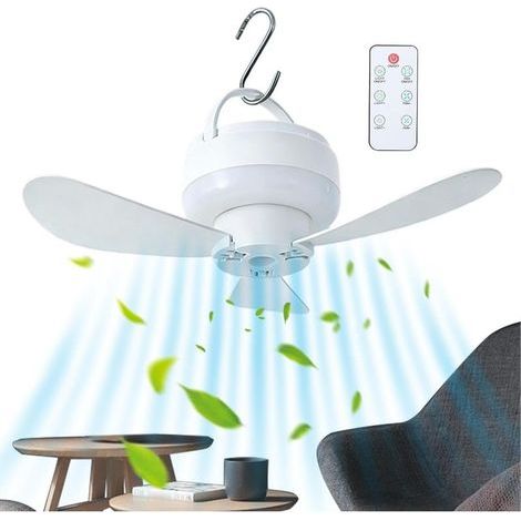 Ventilatore da soffitto ricaricabile – alimentato tramite USB, 1800 mAh, ventilatore portatile con luce, 3 velocità, a batteria, da appendere, per campeggio, giardino, patio, veranda, capanno, garage, (1/5)