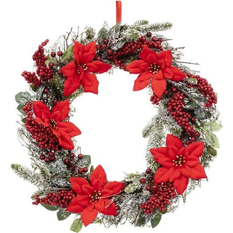 Paris Prix - Couronne De Noël Poinsettia soir 50cm Rouge (1/2)