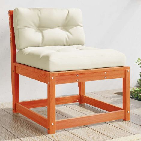 Canapé de jardin modulable en bois de pin massif marron avec coussins blanc crème - PANGIVO (1/5)