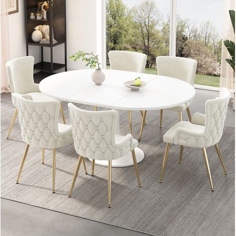 Lot de 6 chaises de salle à manger en velours beige avec pieds métal doré, fauteuils modernes pour salon, chambre et coin repas, design chic – CHICFURN (1/5)