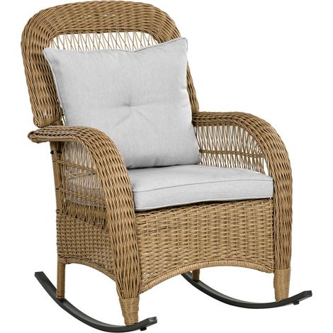 Rattan Schaukelstuhl, Schaukelsessel Mit Kissen, Gartenstuhl Mit Waschbaren Polsterbezüge, Loungemöbel Für Hinterhof, Gelb, 69 X 92 X 100 Cm