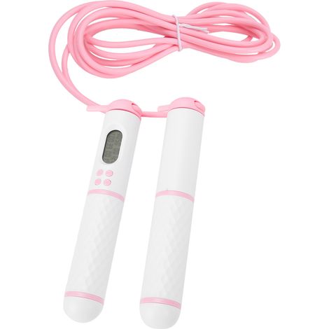 Corde à sauter électronique avec compteur, équipement de sport et de fitness, blanc et rose (1/5)