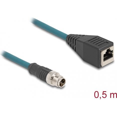 Delock M12 Cable adaptador con codificaciÃ³n X de 8 entradas macho a RJ45 hembra, 50 cm