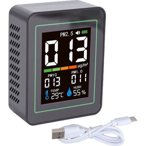 5-in-1 Luftqualitätsdetektor: Echtzeitüberwachung von PM2,5, PM10 und PM1,0, Temperatur- und Feuchtigkeitsmessgerät für Zuhause, Büro und Industrielabore. (1/5)