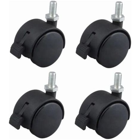 4x roulette de meuble 40mm pivotante avec frein noir nylon fixation par vis M8x15 charge 40kg / roue (1/2)