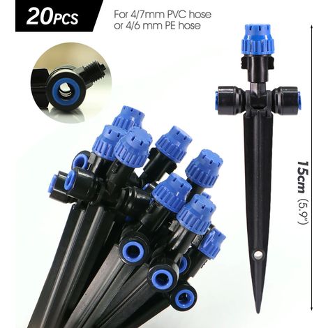 (20 pièces) Goutteurs à 8 trous avec piquet, arroseurs réglables coudés à 180°, système de verrouillage rapide, accessoires d'arrosage pour jardin (1/5)