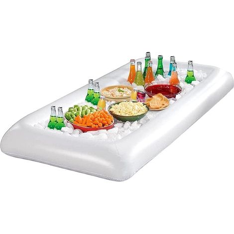 Bar Flottant de Piscine Rectangulaire, Buffet Gonflable pour Apéro, Bière & Salade