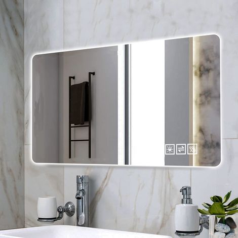 60 x 120 cm LED-Spiegel mit 3 Temperaturstufen und Antibeschlagfunktion, silberfarbenes Glas und Metall