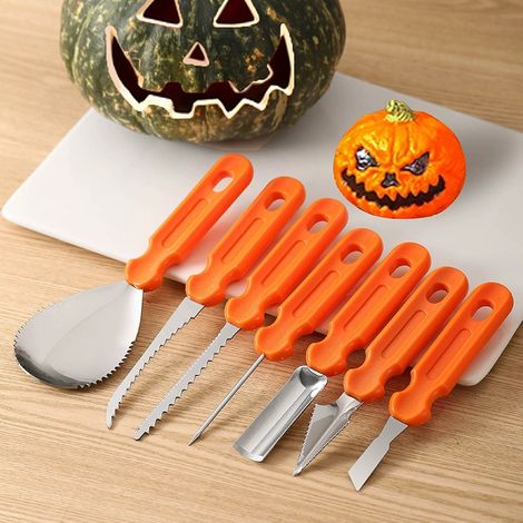 Halloween-Kürbisschnitzset, DIY-Kürbislaternen-Bastelset, Schneide- und Schnitzwerkzeuge aus Edelstahl, geeignet für Kürbisbastelarbeiten und Tonmodellbau. (1/5)