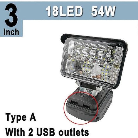 Lampe de travail LED Makita 18 V Lithium 3/5/8 pouces, 2800 lm/7200 lm/11800 lm, avec port USB pour recharger votre téléphone (Type A, 3 pouces). (1/5)