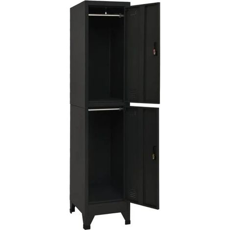 Armoire de Rangement Métallique Noire 38x45x180 cm - Casier de Stockage en Acier Robuste pour Bureau, Garage ou Entrée (1/5)