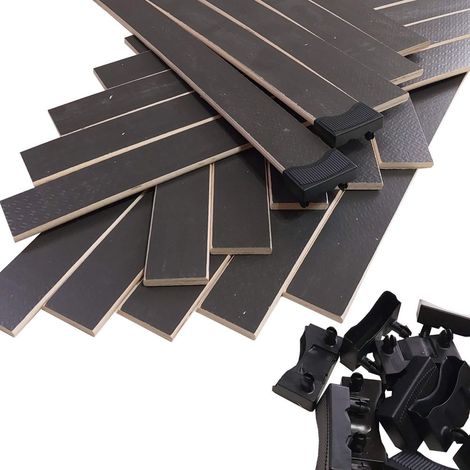 Lot de 30 lattes grises + embouts pour sommier et lit 680x48x8 mm Bois hêtre durable - 7 plis Remplacement - Rechange - Renfort pour sommier / bz / clic clac / canapé