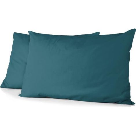 home-linge-passion Set von Kissenbezügen Mikrofasern Blau Teal 50x70 cm (1/3)