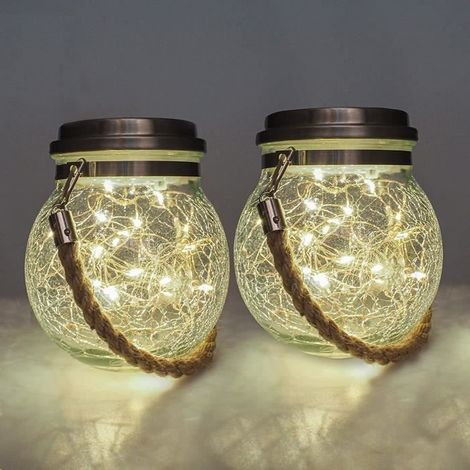 Lampe Solaire - MARSEE - Lot de 2 - Verre - 20 LED - Décoration Jardin Extérieur (1/4)