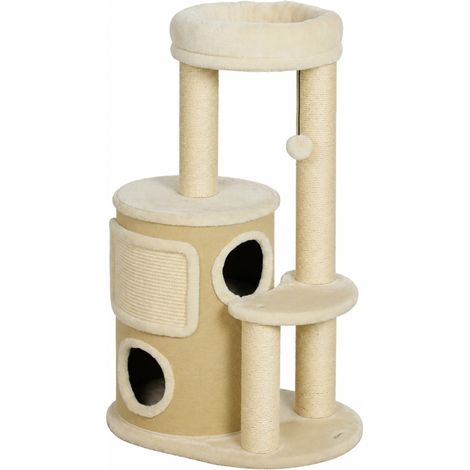 Arbre à chat 55x39x90 cm en sisal beige, niche 2 niveaux, pour petits espaces – MEUBLIV (1/5)