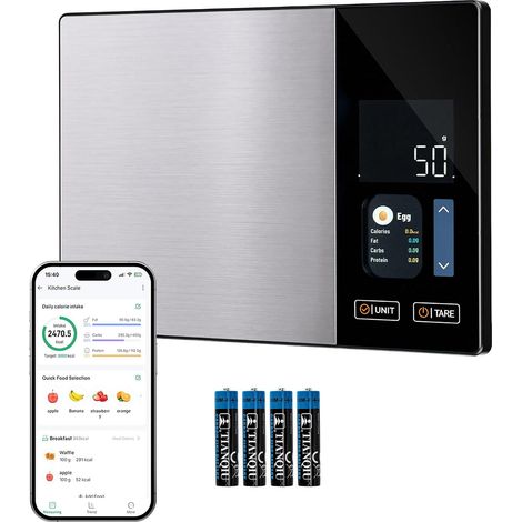 Balance Nutritionnelle 5kg/1g Connectée Écran TFT Précision 1g, connexion Bluetooth, écran couleur TFT, suivi des macros, 5 unités de mesure, design compact, sans câble (1/5)
