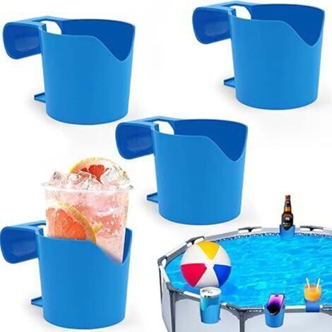 Porte-gobelet de piscine 4 pièces, porte-gobelet de piscine en plastique bleu, porte-gobelet amovible, porte-gobelet de bord de piscine multifonctionnel pour boissons, clés, bière (1/5)