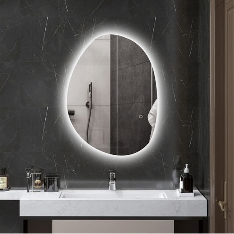 Asymmetrischer LED-Badezimmerspiegel 70 x 50 cm, beschlagfrei, Touch-Schalter, silber HAVRYA (1/3)