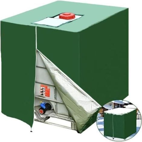 420D UV-resistant cover with green closure for 1000L IBC tank water storage.