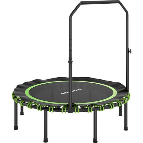 Fitness-Trampolin mit verstellbarem Handlauf, Sport-Trampolin für drinnen und draußen, Stahl und Kunststoff, Grün