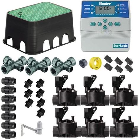 Kit Riego Automatico 6 zonas 24V Hunter para Tuberia 25mm Incluye Programador, Electrovalvulas y Accesorios (1/4)
