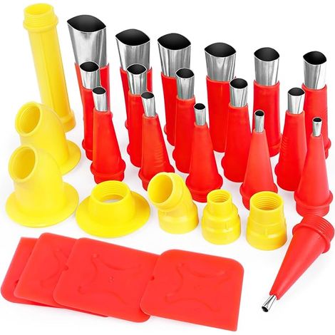 32 Pcs Stainless Steel Sealing Nozzles Set One Piece Silicone Nozzles Universal Cartridge Tips Built-in Rubber Sealing Tool Kit Sealing Nozzles (1/5)