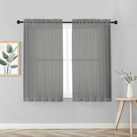Coppia Tendine Tende 60 x 150 Cm Finestra Semi Oscuranti A Tinta Unita Leggera Cucina Camera Cameretta 2 Pannelli Grigio (1/3)