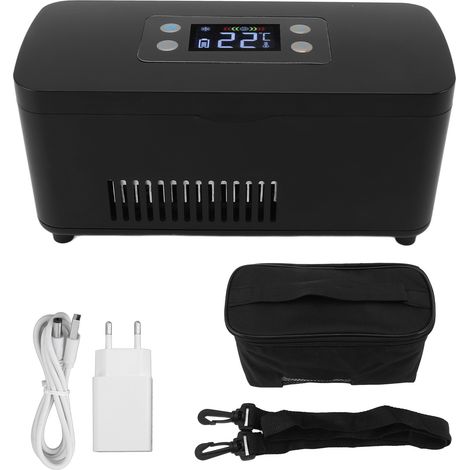 Glacière à insuline USB rechargeable, boîte réfrigérée étanche 100-240V, portable pour médicaments, prise UE, noir