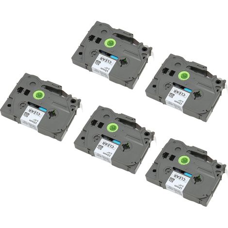 Lot de 5 rubans pour étiqueteuses Ptouch PT D210 PTH110 PTD220 PTD400, noirs sur fond transparent, largeur 12 mm, longueur 8 m (26,2 pieds). (1/5)