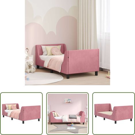 vidaXL Velours - Cadre de lit pour enfants avec tête de lit Rose 80 x 160 cm (1/5)