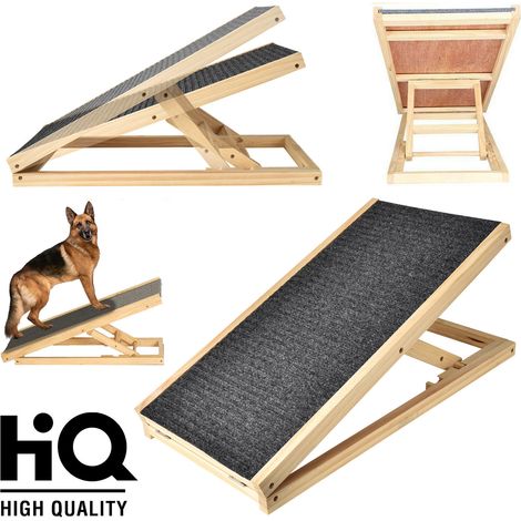 Portable Solid Wooden Pet Ramp Car Dog Ladder - 2-Height Adjustable with Non-slip Carpet Safety Pets Ladder - Wooden Dog Ramp Pet Puppy Surface Access Stair - 150kg Max Load (L 70cm x W 35cm, H 30/40c