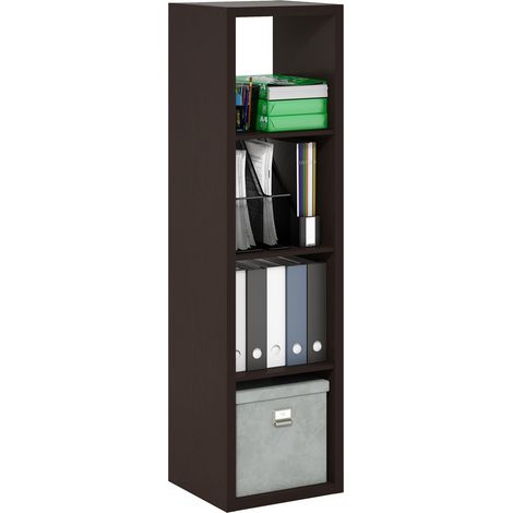 Bibliothèque, Étagère Verticale À 4 Cubes avec Structure Épaisse, Bibliothèque Réversible À Dos Ouvert, Idéale pour Le Salon, La Chambre Ou Le Bureau, en Chêne Noir Foncé. (1/5)