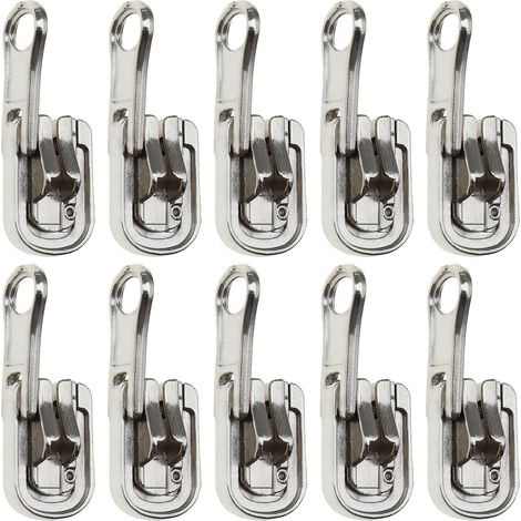 10pcs Fermetures à Glissière 5 Argent Remplacement Réversible Tire Curseurs Fermetures Éclair avec Kit d'arrêt en Forme de U pour Tentes Extérieures, 37x12mm (1/5)