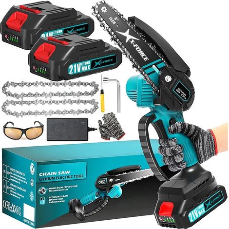 Mini tronçonneuse sans fil pour l'élagage, avec batterie de 8000 mAh, scie d'élagage sans fil de 15 cm (6 pouces) de 900 W avec pompe à huile, tronçonneuse électrique sans fil pour la coupe du bois et (1/5)