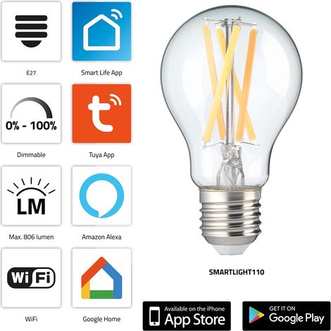 Intelligente WLAN-LED-Lampe, dimmbar, E27, 806 Lumen