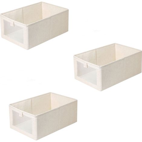 Lot de 3 ,41 x 28 x 17cm,Boîte de Rangement Wardrobe avec fenêtre transparente,Sans Couvercle Cube de rangement pliable,Boite Rangement Tissu (1/5)