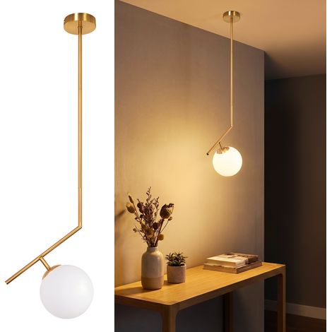ZMH Suspension Luminaire G9 Dorée en Verre Opale, Lampe Suspendue Moderne 1 Lumière pour Salon, Salle à Manger et Cuisine (1/5)