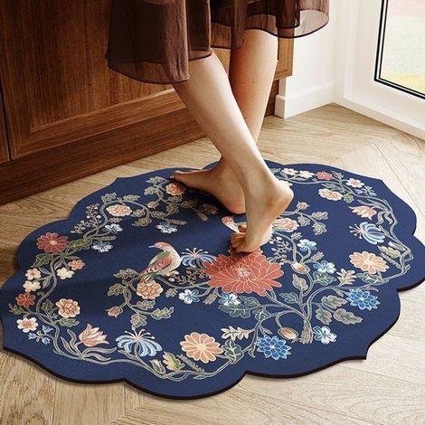 Rutschfeste, saugfähige Badematte, Kieselgur-Mikrofaser-Badematte, weich und schnelltrocknend, 50 x 80 cm, mit blumigem Duft (blau). (1/5)