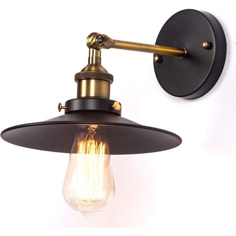 Applique Murale Rétro Vintage Lampe Murale En Fer Et Métal, Angle Réglable, Pour Bar, Café, Noir, 22CM (1/4)